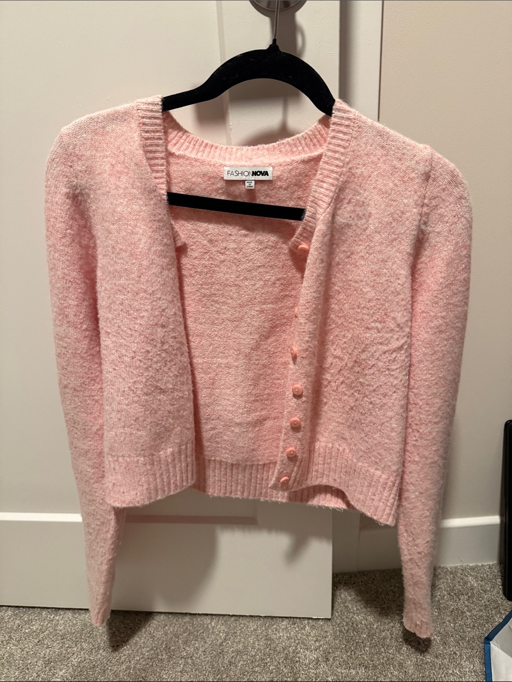 Fashion Nova Light Pink Button-Front Fuzzy Cardigan
